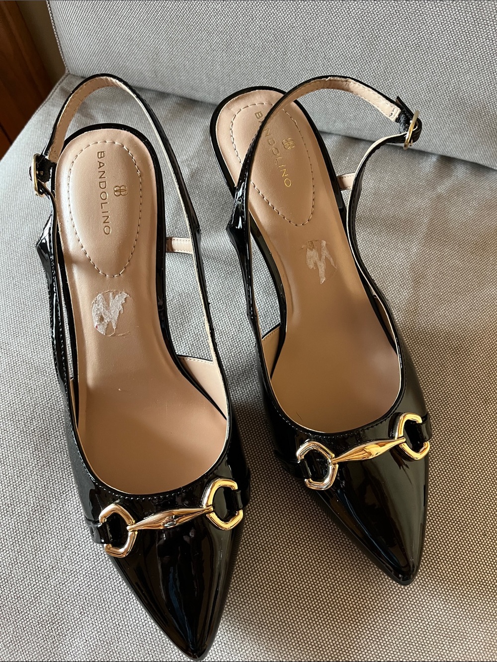 Bandolino Black Patent Slingback Pumps with Gold Horsebit